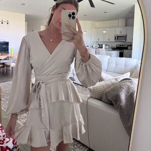 Elegant Cream Wrap Dress